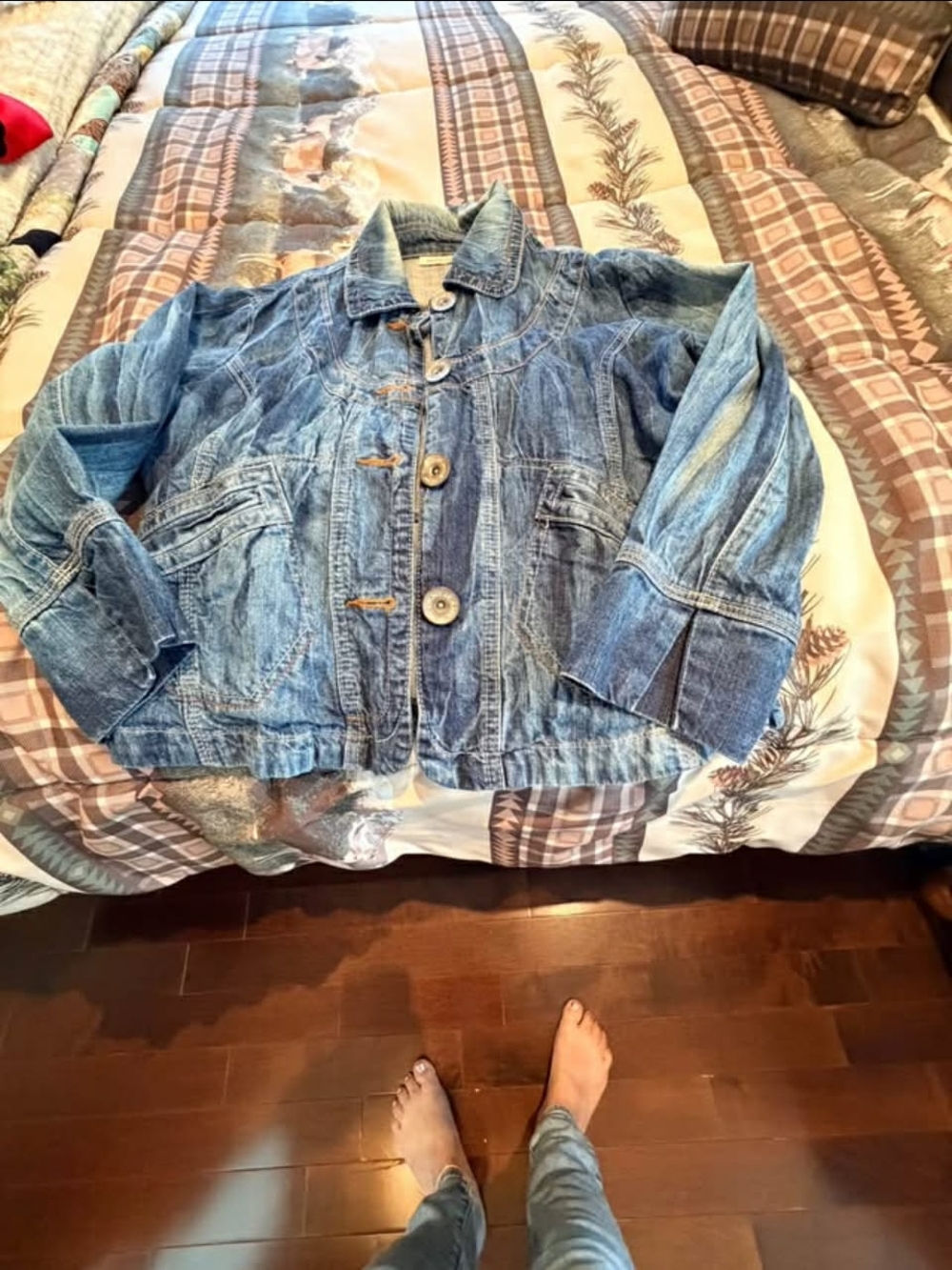 DKNY Distressed Light Blue Denim Jacket